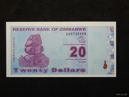 Зимбабве 20 долларов2009г.UNC