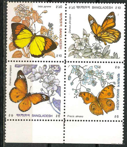 Бангладеш 1990 Бабочки фауна сцепка 4м ** MNH