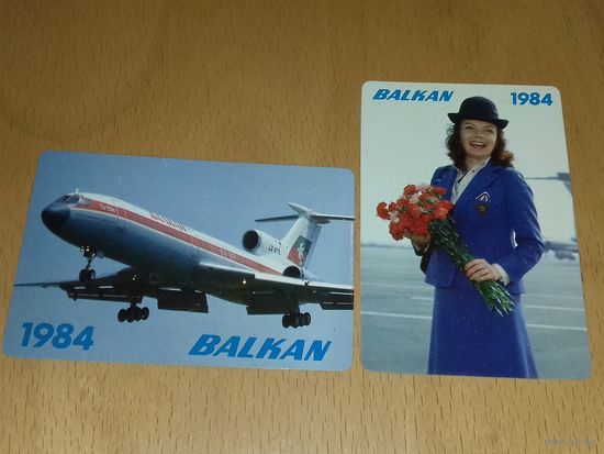 Календарики пластиковые 1984 Болгария. Авиация. Авиакомпания "BALKAN" Балкан. Пластик. 2 шт. одним лотом