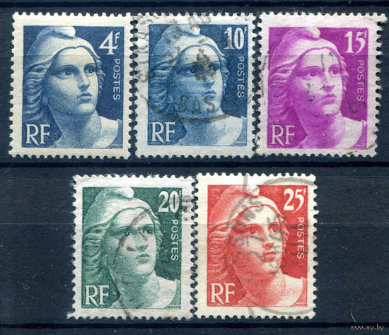 Франция - 1945/46г. - Марианна. Стандартный выпуск - 5 марок - полная серия, гашёные, MH [Mi 698-702]. #2-Fr-53-A-2