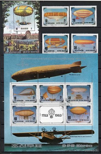 Дирижаблестроение  КНДР 1982 год серия из 4-х марок и 2-х блоков