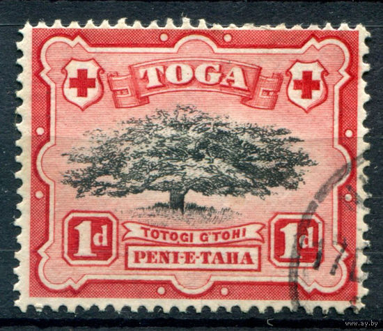 Британский протекторат - Королевство Тонга - 1942/49г. - ландшафты, 1 P - 1 марка - гашёная [Mi 74]. #4-B5-130-A-1