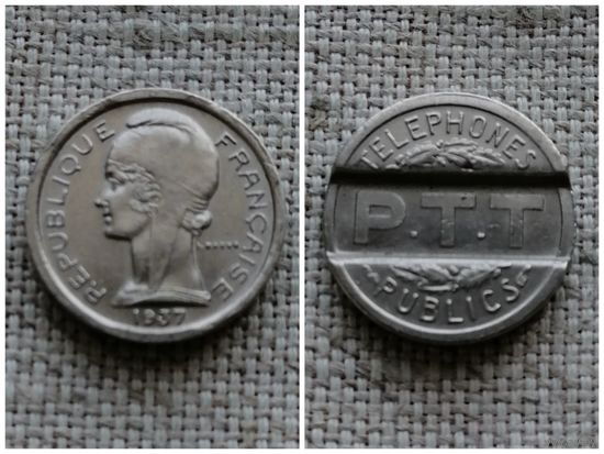 Телефонный жетон ФРАНЦИЯ 1937 г. Р.Т.Т.