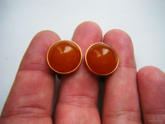 Шикарные запонки из СССР ЯНТАРЬ. Позолота. Клеймо :2ФЯ