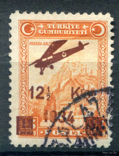 Турция - 1934г. - авиация, открытие авиалинии Анкара-Стамбул, 12 1/2 K - 1 марка - гашёная [Mi 981]. #4-W2-104-A-1
