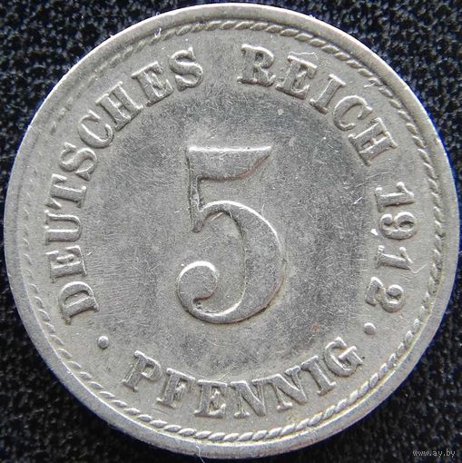 YS: Германия, Рейх, 5 пфеннигов 1912F, KM# 11 (1)