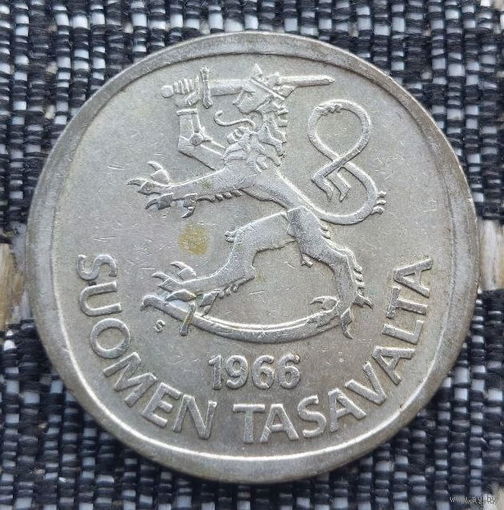 Финляндия 1 марка 1966 года, S, АU. Серебро! Сторгуй за свою цену, предложи обмен!