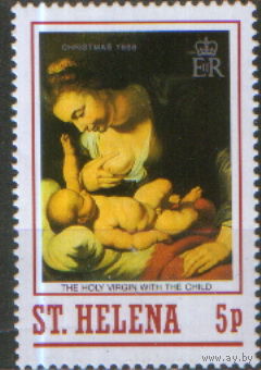 Марка из серии 1988г. Остров Святой Елены "Рождество. Питер Пауль Рубенс "Мадонна, кормящая Младенца" MNH