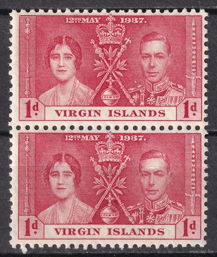 76.BrKS. Великобритания. Колонии.  Виргинские острова. Коронация Георга VI и Елизаветы. 1937 г. 1P. Mi.#69. Пара. MNH.