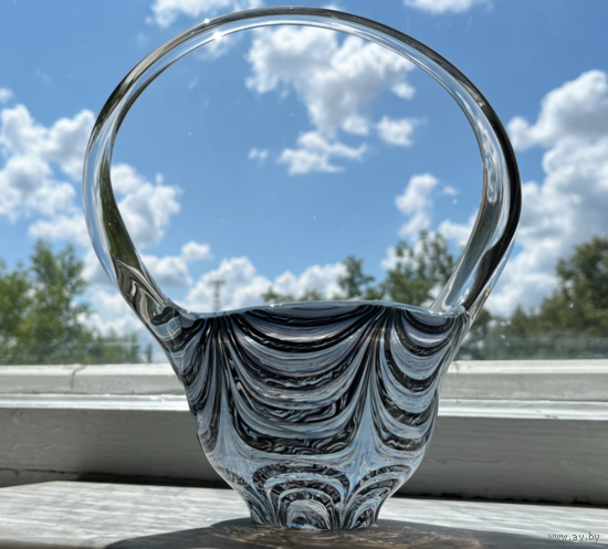 Ваза конфетница цветное стекло Федорков Неман крупная