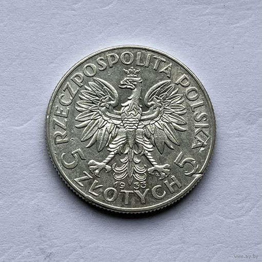 Монета СЕРЕБРО Польша 5 злотых 1933 год Ядвига ОТЛИЧНЫЕ