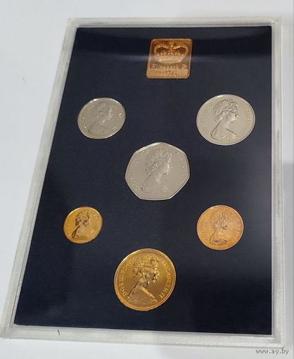 Великобритания, годовой набор 0.5 1 2 5 10 50 пенсов 1976 г, в кейсе, упаковке, Proof