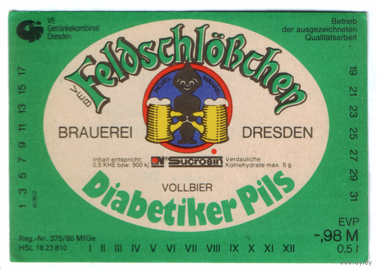 Этикетка пива Feldschloschen Германия П799