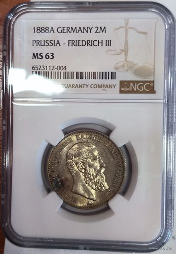 2 марки 1888 ms 63 NGC Фридрих в патине