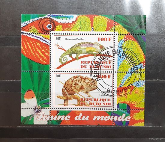 Бурунди. 2011 год. Фауна. Рептилии. Хамелеоны (малый лист) (1105)