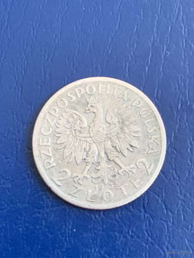 Польша 2 злотых 1933 г с рубля без мин. цены