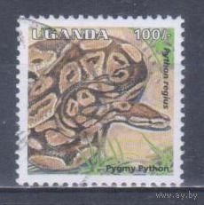 [136] Уганда 1995. Фауна.Рептилии.Змеи.Питон. Гашеная марка.