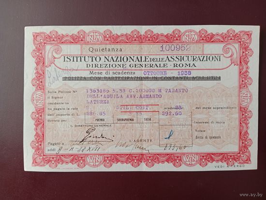 Чек Италия 1938