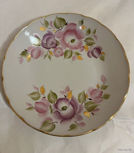 Фарфоровое блюдо СССР, ручная роспись, клеймо со знаком качества. С РУБЛЯ!
