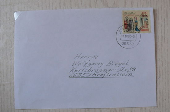 1993, Германия, Марка на конверте; Святая Хедвига.