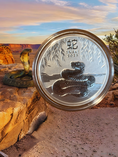 Австралия 50 центов монета 2025 года. Год Змеи . Серебро 9999! Сторгуй за свою цену