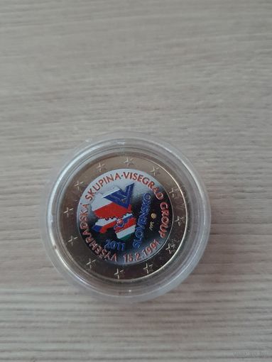 2 евро 2011 год, Словакия, 20 лет формирования Вишеградской группы, ЦВЕТНАЯ   в капсуле, UNC