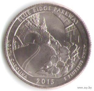 25 центов 2015 г. Парк=28 Автомагистраль Блу-Ридж Северная Каролина Двор P _состояние UNC