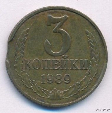 Брак 3 копейки 1989 года (выкус)