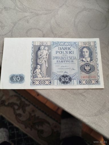 Распродажа - 20 злотых 1936г R.(ВАРШАВА).,Польша,С МО567483 ,Вторая Республика