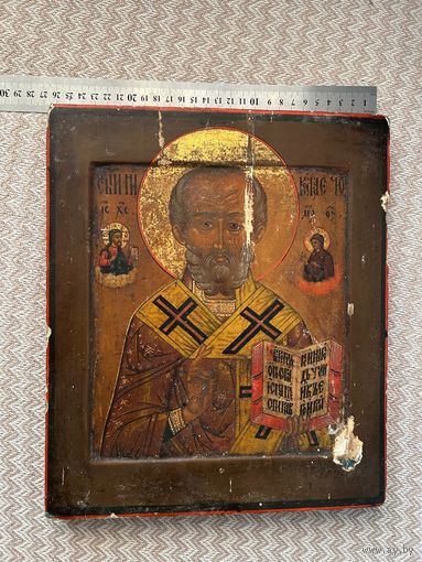 Икона Святитель Николай Чудотворец со Спасом и Богоматерью в облаках