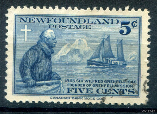 Британские колонии - Ньюфаундленд - 1939г. - 50 лет мисси Гренфелла, корабль- - 1 марка - полная серия, гашёная [Mi 239]. #3-WB-88-A-1