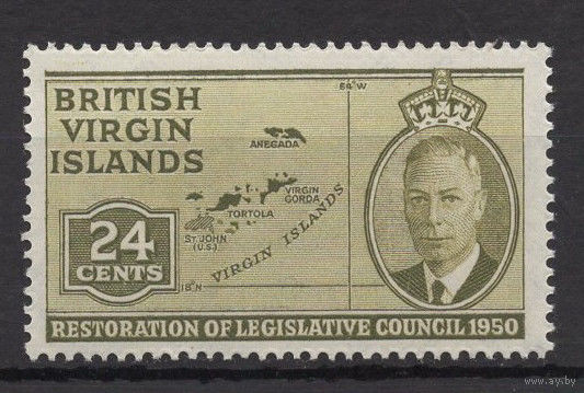 Британские Виргинские острова 1951 ** Карта островов (Mi 94) George VI
