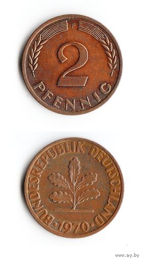 2 пфеннига Германия 1970 года(F)