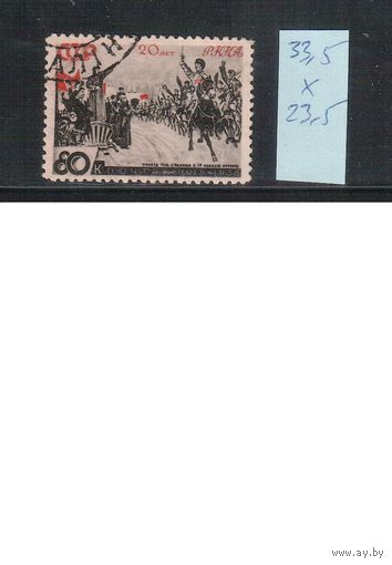 СССР-1938, (Заг.495 II),  гаш. 20-лет Красной Армии, болшой размер 33,5-23,5