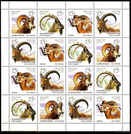 РОССИЯ 2013 1667-70 Фауна. Дикие козлы и бараны ** ЛИСТ