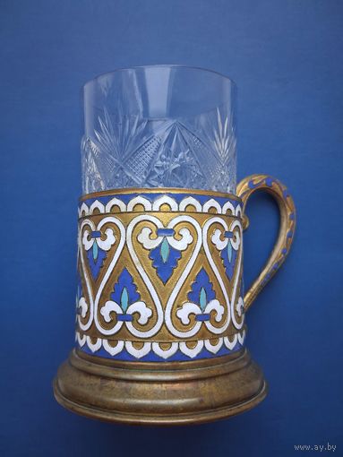 ПОДСТАКАННИК (ЭМАЛИ)+ХРУСТ.СТАКАН /ВИНТАЖ СССР/