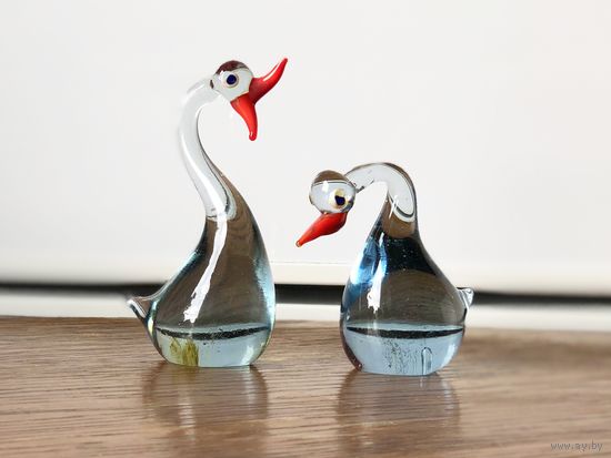 Статуэтка парная птицы цветное стекло 6 и 9см