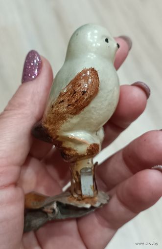 Елочные игрушки, стекло, птенец, воробей, птичка
