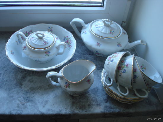 Антикварный чайный сервиз на 4 персоны. Старая Польша. Винтаж.