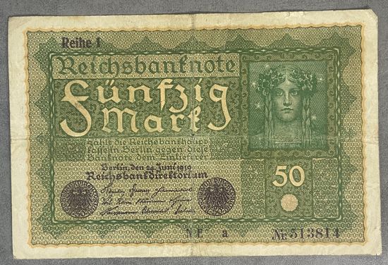 Банкнота 50 марок 1919 год. Веймарская республика.