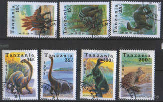 ТАНЗ. М. 654/91. 1991. Доисторические животные. Марки+блок.  ГаШ.