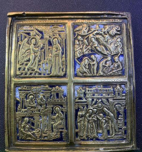 Икона Створка Двунадесятые Праздники XVIII-XIX век ,эмаль