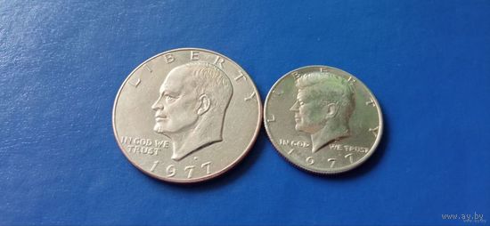 1 доллар и пол доллара 1977 год США D  Эйзенхауэр (Состояние на фото)