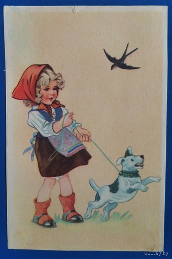 Девочка собачкой. Польша. 1950-60 г. Чистая