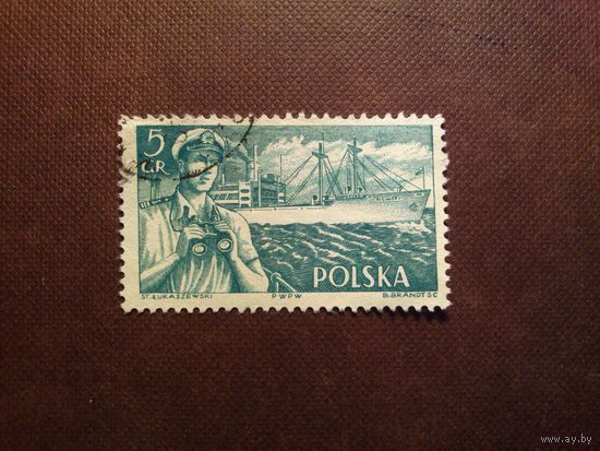 Польша 1956 г.Польский торговый флот.Капитан торгового судна с биноклем и грузовое судно ./37а/