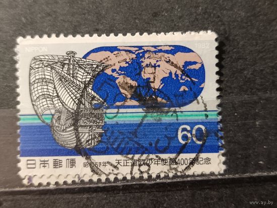 Япония, 1982. Парусник на фоне карты