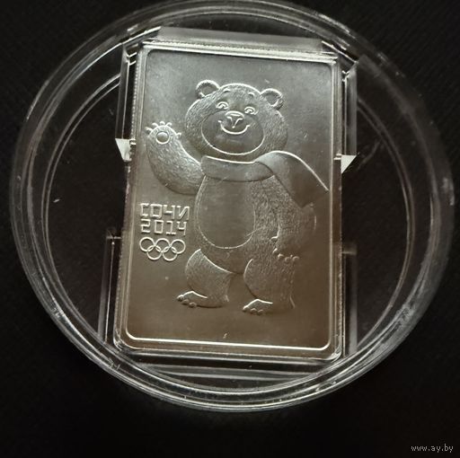 3 рубля 2012 г. Мишка. Сочи. Россия.  СЕРЕБРО 999 пр. УНЦИЯ.