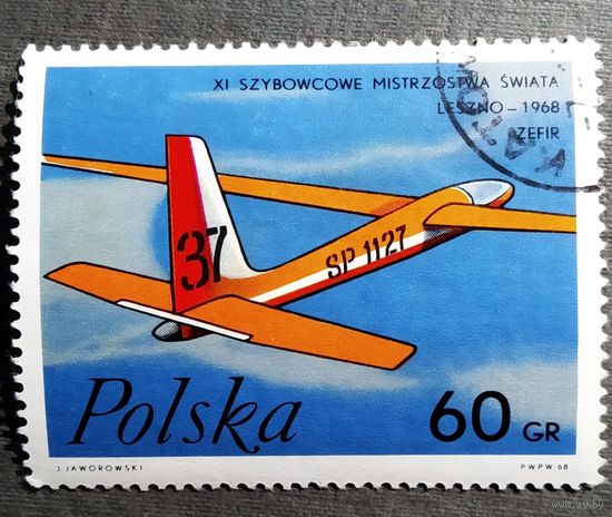 Марка Польша 1968 год Чемпионат мира по планеризму