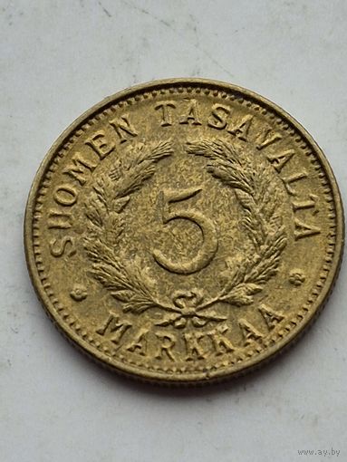 5 марок Финляндия 1951 года. Монета не чищена. 45195