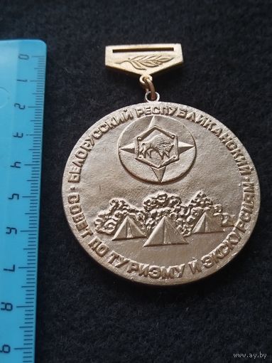 Медаль. Белорусский республиканский совет по туризму и экскурсиям. Минск. Белоруссия. Чемпионат по туризму. В жёлтом металле. (ch-R)
